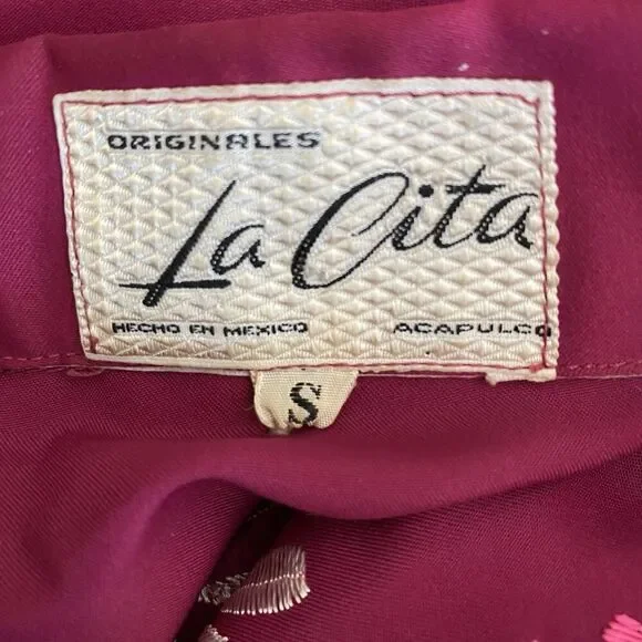 Vintage La Cita Tunic Blouse Shirt Women's Size Small Pink Embroidered Flowers - Picture 7 of 9